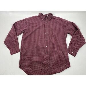 LL Bean Red Plaid Button Down Shirt Long Sleeve Mens Size L